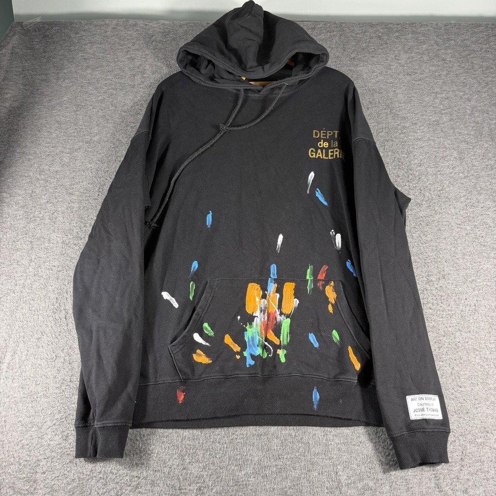 Gallery Dept. Black Pullover Hoodie Mens XL Paint Splatter Grunge USA Made